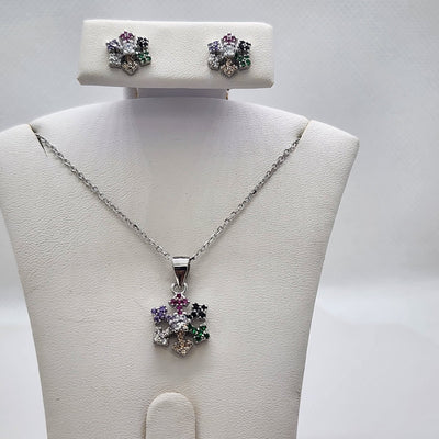 Brand New Sterling Silver 925 Multi Color Snowflake 2pc Set Brand New Sterling Silver 925 Multi Color Snowflake 2pc Set