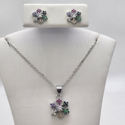 Brand New Sterling Silver 925 Multi Color Snowflake 2pc Set Brand New Sterling Silver 925 Multi Color Snowflake 2pc Set