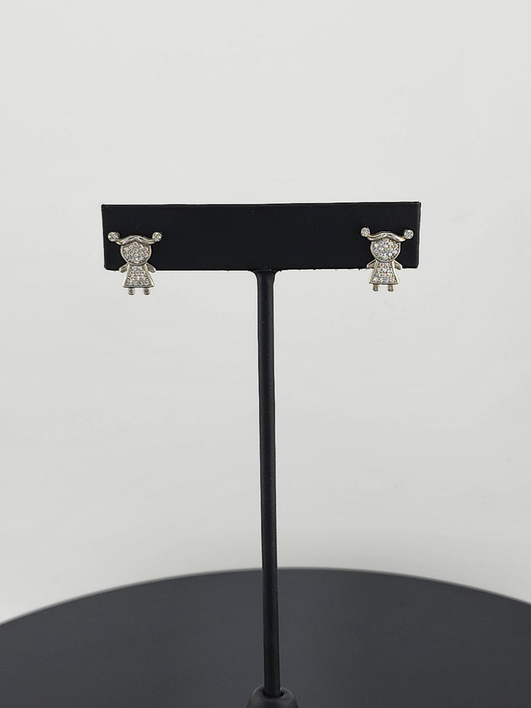 925 Silver Girl-Shaped Earrings with Cubic Zirconia – Adorable & Elegant