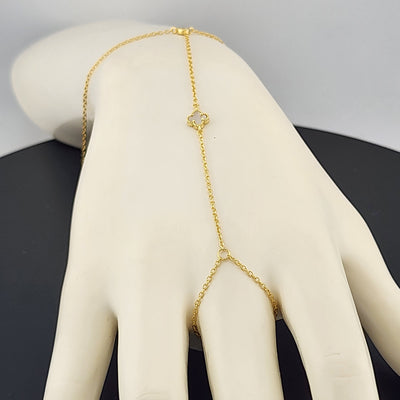 Sterling Silver Clover Hand Bracelet with Ring Sterling Silver Clover Hand Bracelet with Ring