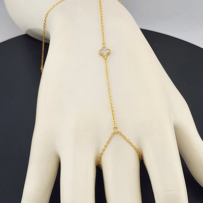 Sterling Silver Clover Hand Bracelet with Ring Sterling Silver Clover Hand Bracelet with Ring