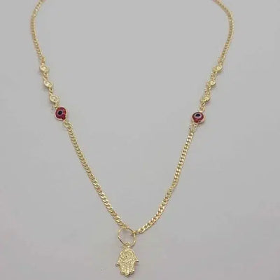 Brazilian 18K Gold Filled Necklace – Red Evil Eye & Hamsa Pendant for Protection Brazilian 18K Gold Filled Necklace – Red Evil Eye & Hamsa Pendant for Protection