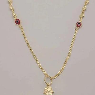 Brazilian 18K Gold Filled Necklace – Red Evil Eye & Hamsa Pendant for Protection Brazilian 18K Gold Filled Necklace – Red Evil Eye & Hamsa Pendant for Protection