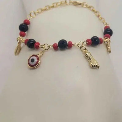 Brand New Brazilian 18k Gold Filled Red Evil Eye & Azabache Bracelet Brand New Brazilian 18k Gold Filled Red Evil Eye & Azabache Bracelet