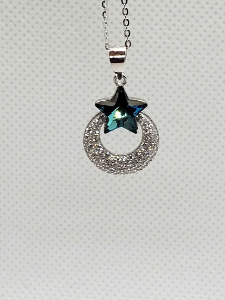 Brand New Sterling Silver 925 Blue Star with Moon Necklace