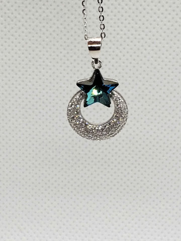 Brand New Sterling Silver 925 Blue Star with Moon Necklace