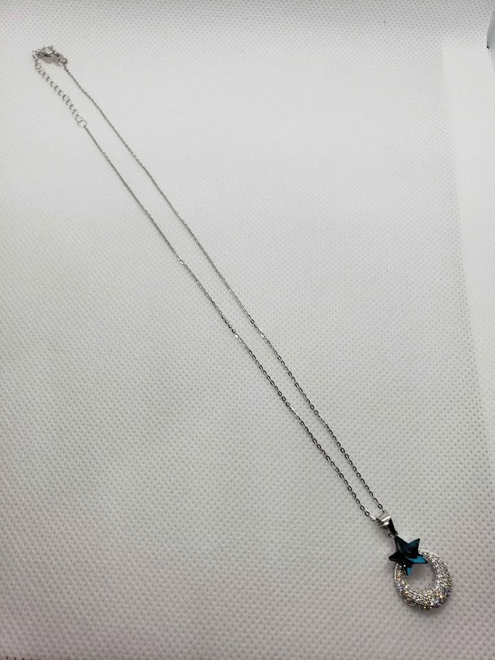 Brand New Sterling Silver 925 Blue Star with Moon Necklace