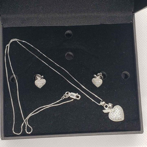 Brand New Sterling Silver 925 Apple Heart earrings and Necklace