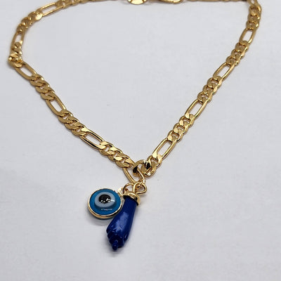 Brand New Brazilian 18k Gold Filled Blue Evil Eye & Blue Figa Hand Anklet