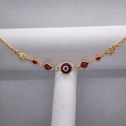 Brand New Brazilian 18k Gold Filled Red Evil Eye & 2 Elephants anklet