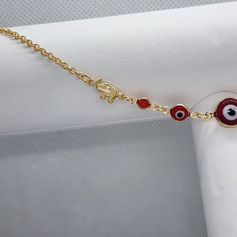 Brand New Brazilian 18k Gold Filled Red Evil Eye & 2 Elephants anklet