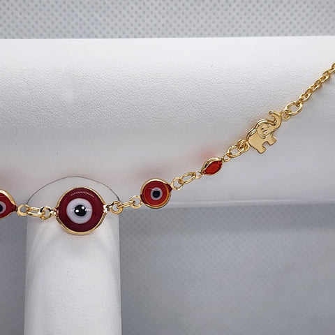 Brand New Brazilian 18k Gold Filled Red Evil Eye & 2 Elephants anklet