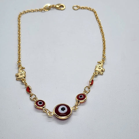 Brand New Brazilian 18k Gold Filled Red Evil Eye & 2 Elephants anklet