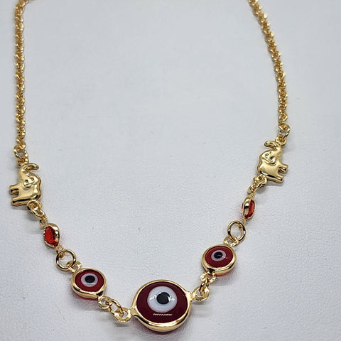 Brand New Brazilian 18k Gold Filled Red Evil Eye & 2 Elephants anklet