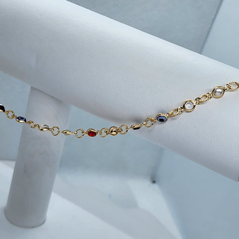 Brand New Brazilian 18k Gold Filled Blue Evil Eye w/ multi colors Anklet