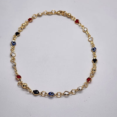 Brand New Brazilian 18k Gold Filled Blue Evil Eye w/ multi colors Anklet