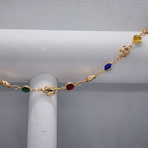 Brand New Brazilian 18k Gold Filled Multi Elephants & Colors Gem Anklet