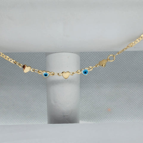 Brand New Brazilian 18k Gold Filled  Evil Eye Heart Shape Hearts Anklet