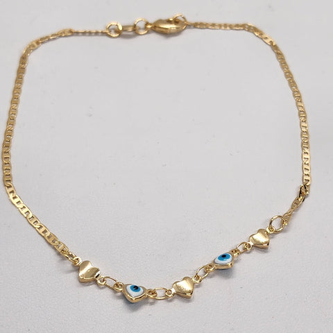 Brand New Brazilian 18k Gold Filled  Evil Eye Heart Shape Hearts Anklet