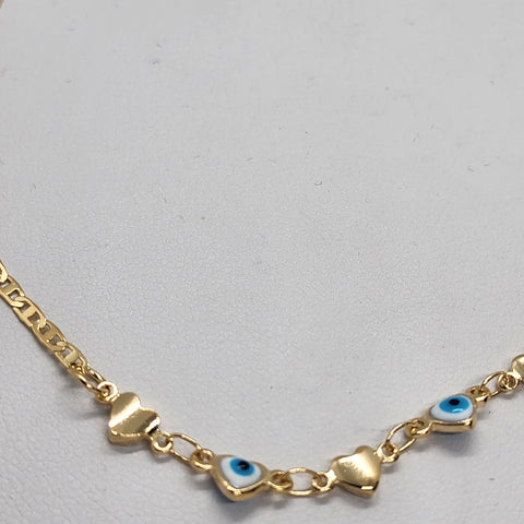 Brand New Brazilian 18k Gold Filled  Evil Eye Heart Shape Hearts Anklet