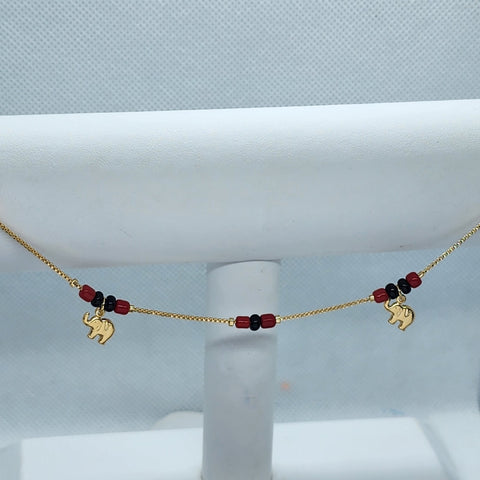 Brand New Brazilian 18k Gold Filled 2 Elephants red/black Beaded Anklet