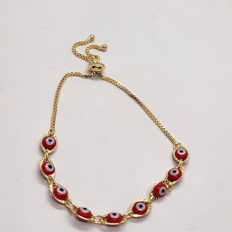 Brand New Brazilian 18k Gold Filled Multi Red Evil Eye Adjustable Bracelet