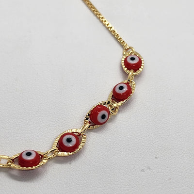 Brand New Brazilian 18k Gold Filled Multi Red Evil Eye Adjustable Bracelet