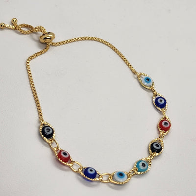 Brand New Brazilian 18k Gold Filled Multi Color Evil Eye Adjustable Bracelet