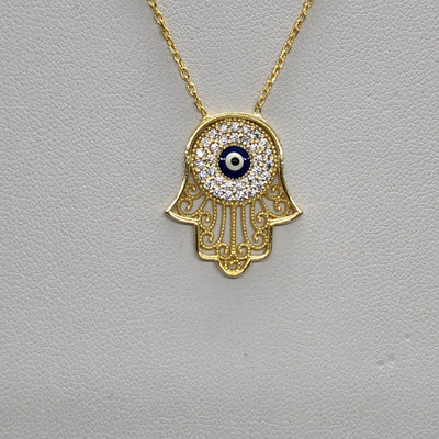 Brand New Sterling Silver 925 Hamsa Evil Eye Necklace