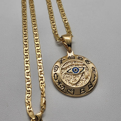 Brand New Brazilian 18k Gold Filled Round Egyptian Protection Eye Of Horus Necklace