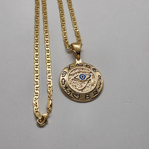 Brand New Brazilian 18k Gold Filled Round Egyptian Protection Eye Of Horus Necklace