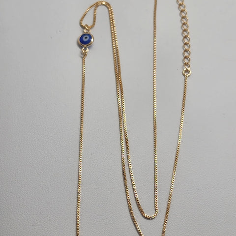 Brand New Brazilian 18k Gold Filled Double Blue  Evil Eye Necklace