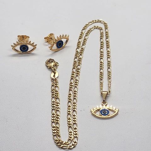 Brand New Brazilian 18k Gold Filled Evil Eye 2pc Set Necklace & Earring