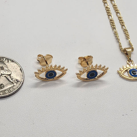 Brand New Brazilian 18k Gold Filled Evil Eye 2pc Set Necklace & Earring