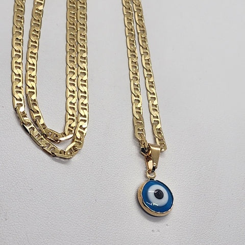 Brand New Brazilian 18k Gold Filled Baby Blue Evil  Eye Necklace