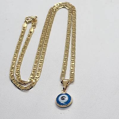 Brand New Brazilian 18k Gold Filled Baby Blue Evil  Eye Necklace