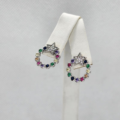 Brand New Sterling Silver 925 Star Round Multi Color Earrings