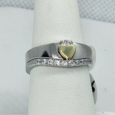 Brand New Sterling Silver 925 2 tone Heart Ring