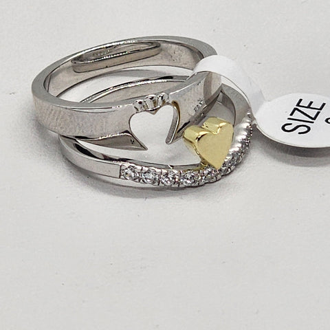 Brand New Sterling Silver 925 2 tone Heart Ring