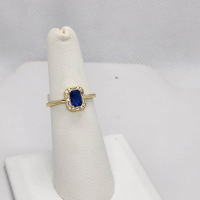 Brand New Sterling Silver 925 Blue Gemstone Gold Band Ring