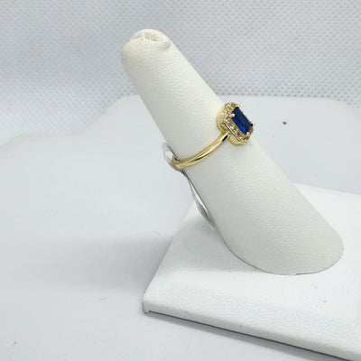 Brand New Sterling Silver 925 Blue Gemstone Gold Band Ring