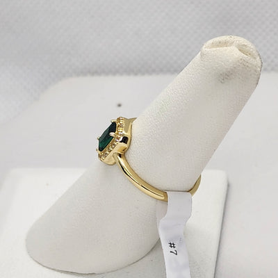 Brand New Sterling Silver 925 Green Gemstone Gold Band Ring