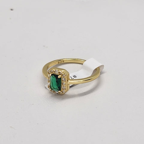 Brand New Sterling Silver 925 Green Gemstone Gold Band Ring