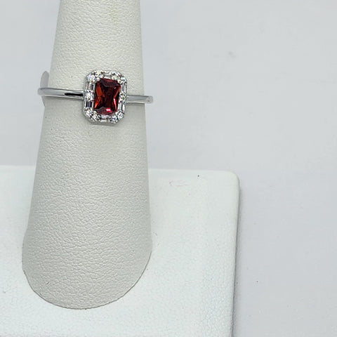 Brand New Sterling Silver 925 Red Gemstone Band Ring