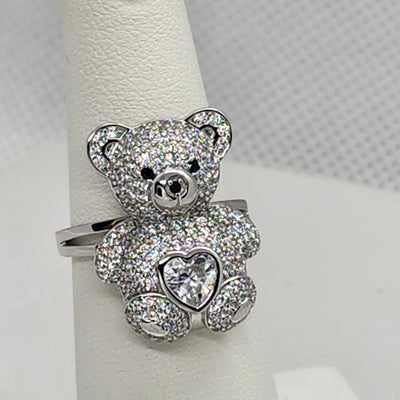 Brand New Sterling Silver 925 Teddy Bear with Heart Ring