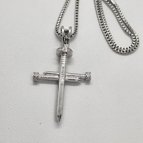 Brand New Sterling SIlver 925 Nail Cross Design Necklace