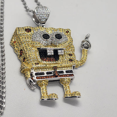 Brand New Sterling Silver 925 SpongeBoB Square Pants Necklace