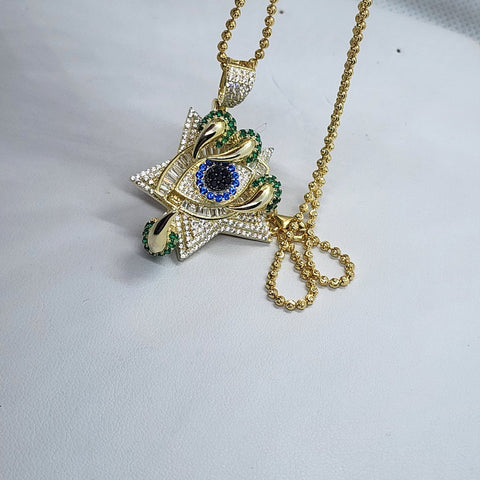 Brand New Sterling Silver 925 Star Evil Eye Claw Necklace