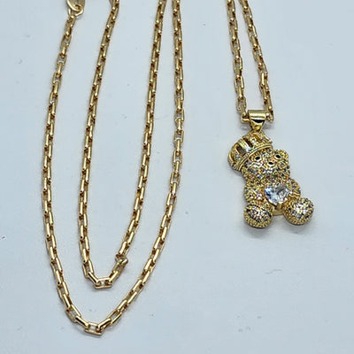 Brand New Crown Teddy Bear Necklace