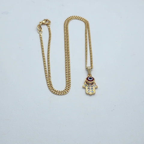 Brand New Brazilian 18k Gold Filled Red Evil Eye Hamsa Necklace